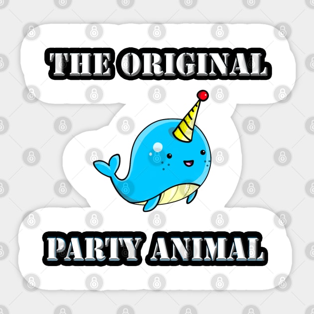 Narwhal with a party hat Sticker by narwhalwall